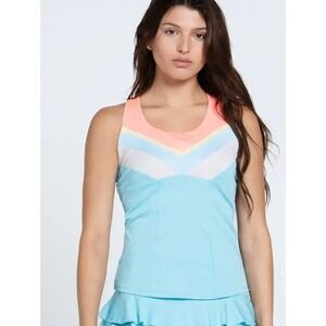 Lucky In Love Club Racerback Tank W/ Bra Women's Cool Blue Peach Frost M NWT $70